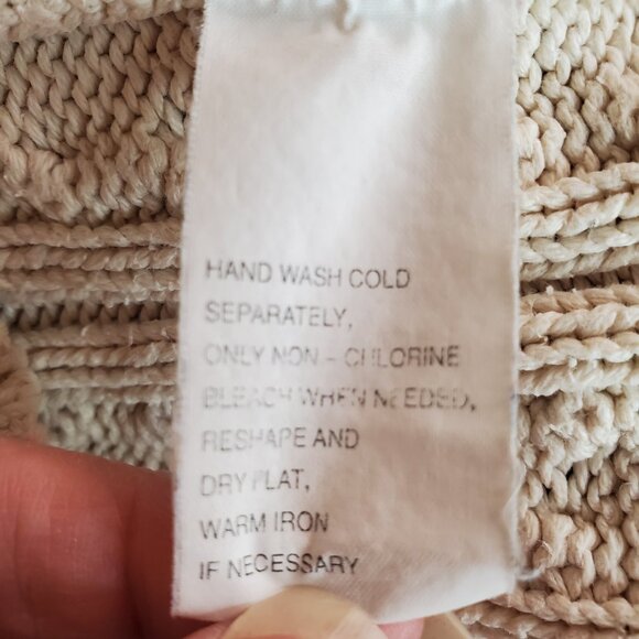 JEANNE PIERRE SZ M Women's 100% Cotton Deep V-Neck Cable-Knit Sweater Cream - Picture 7 of 7